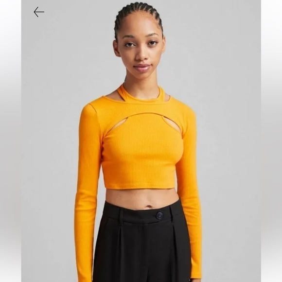 Bershka Fitted Long Sleeve Shirt Yellow - Picture 8 of 8